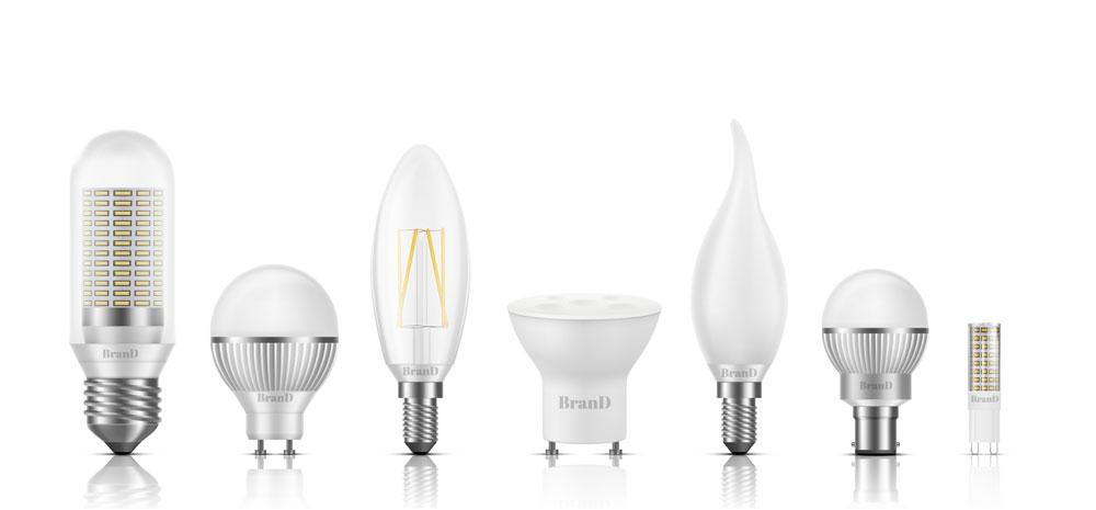 Different bulb shapes and base sizes