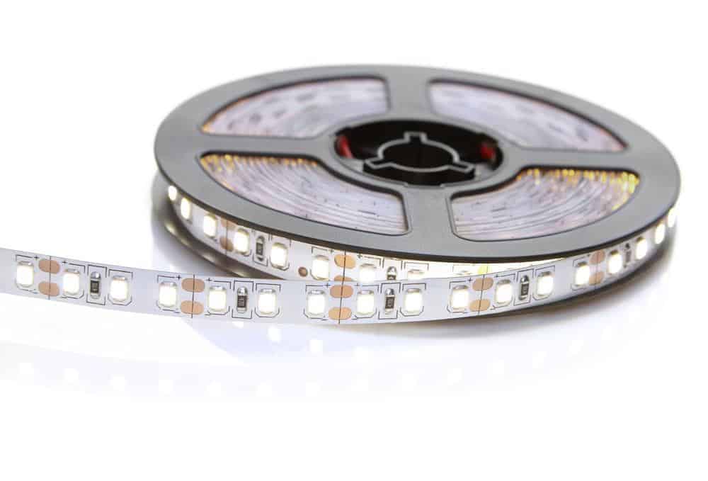 A white LED strip light. Note the cut lines