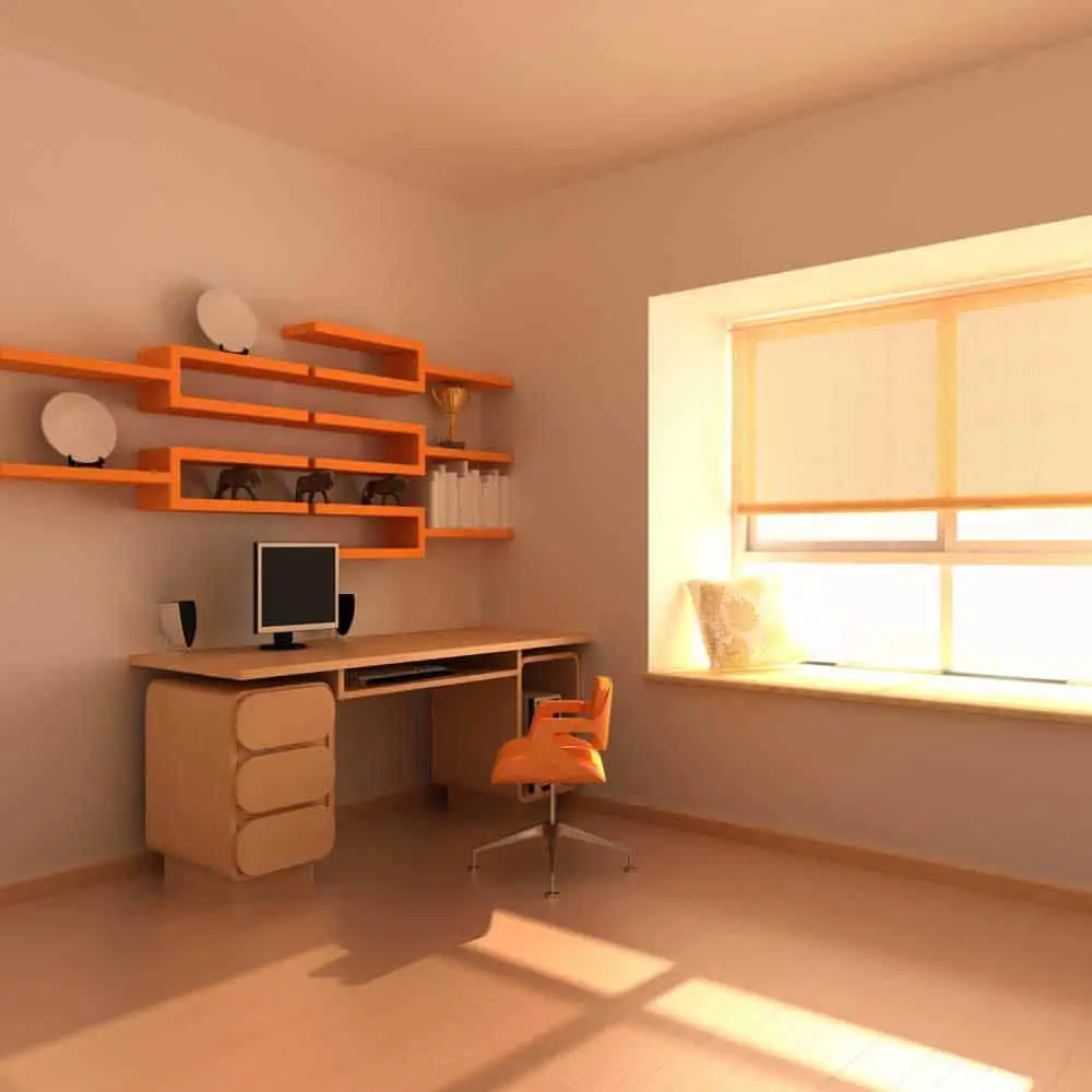 Home office with direct sunlight