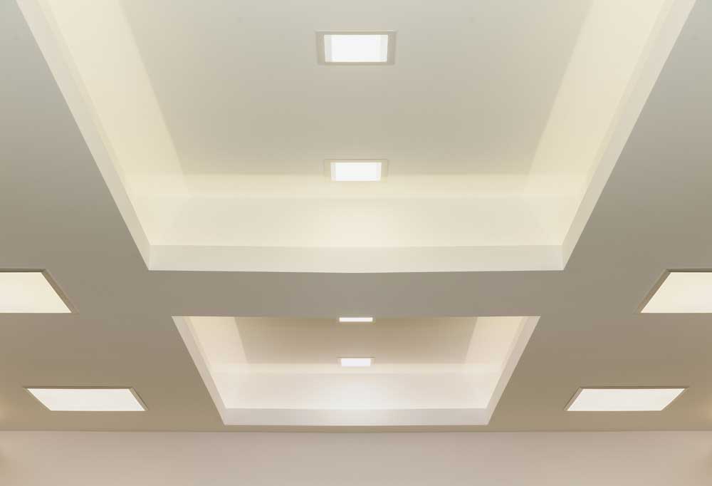 LED panels installed in the ceiling of a room
