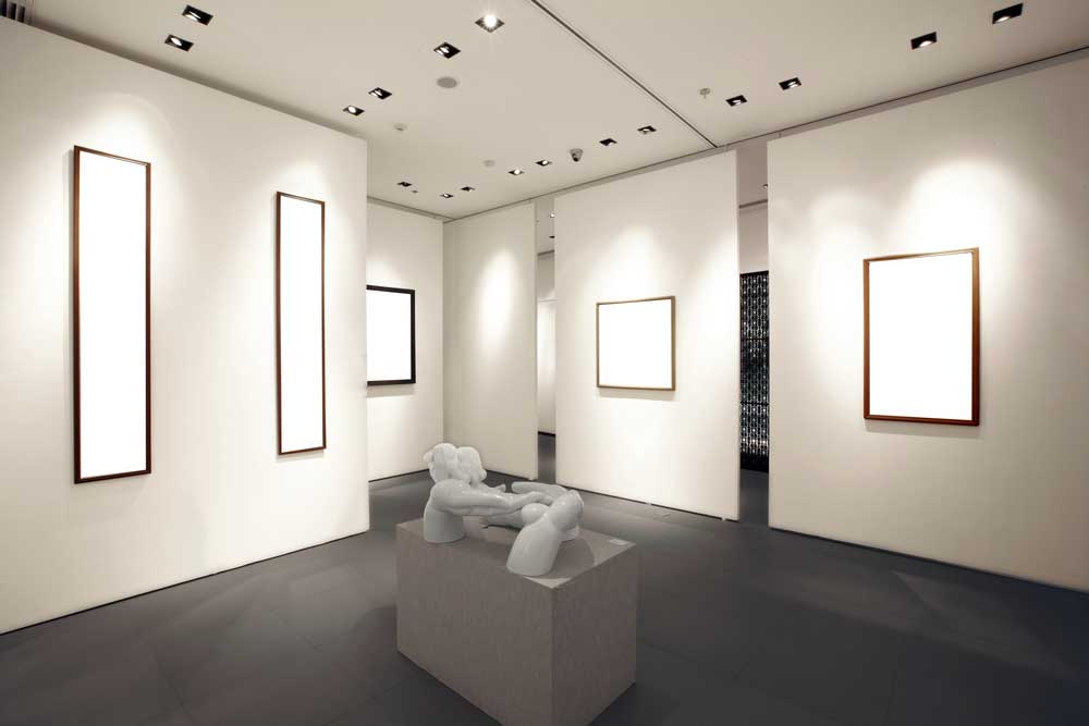 Art gallery lighting can influence the mood and feeling of a space. 