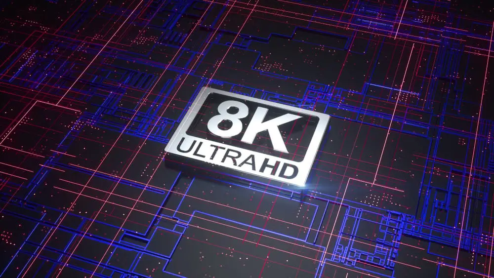 8K ultra hd symbol on abstract electronic circuit board