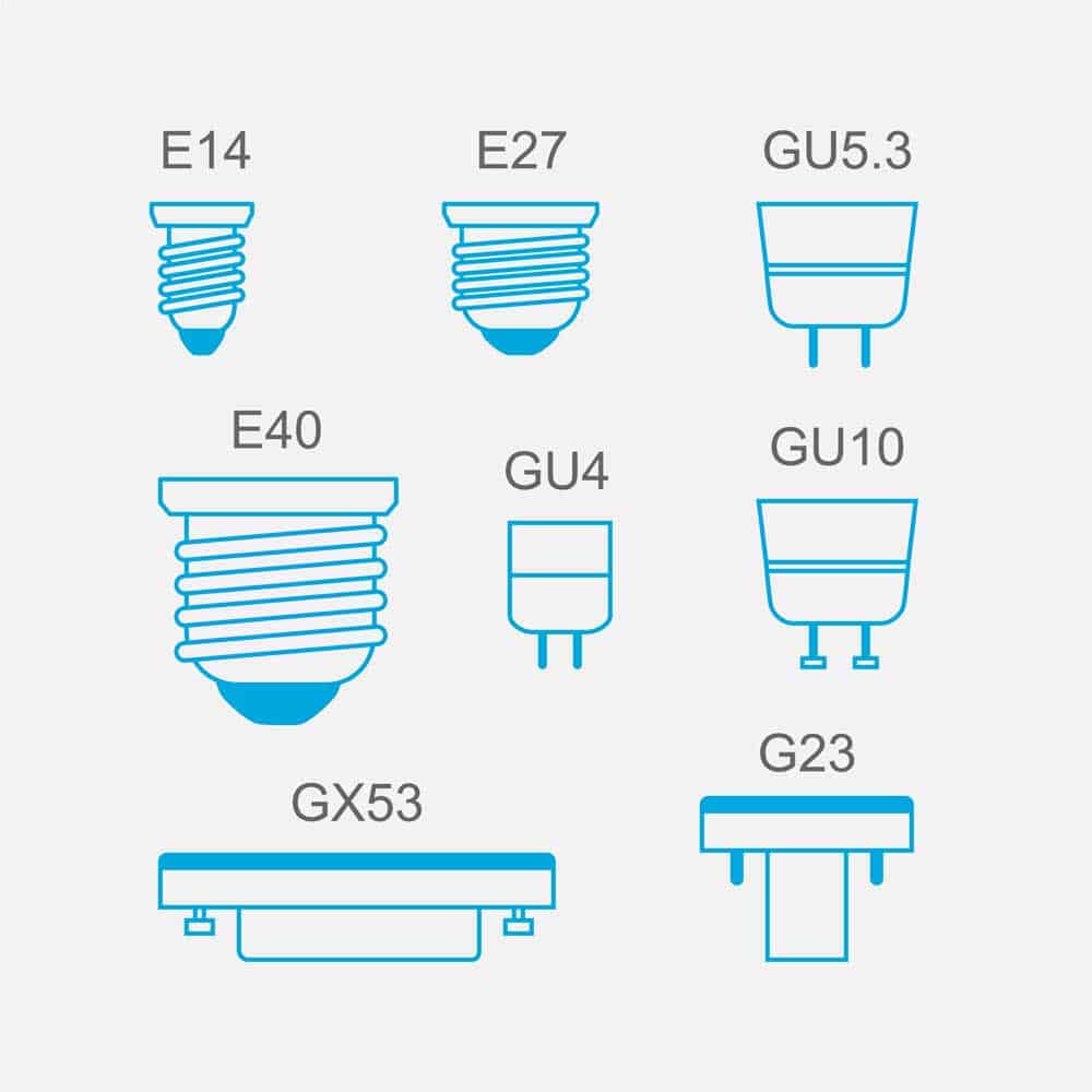 Various light bulb base types