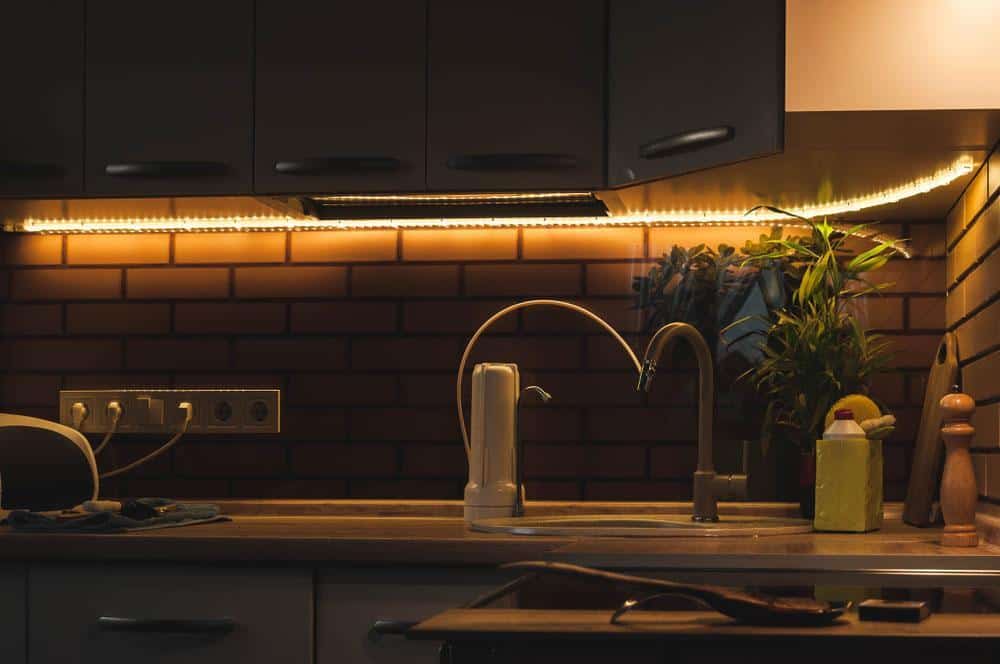 A long strip light installed in a kitchen