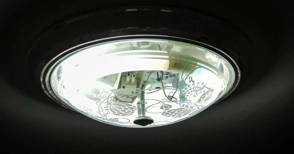 A circular tube in a ceiling light