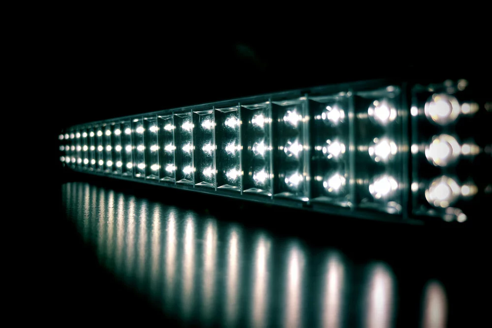 An LED light bar improves visibility. 