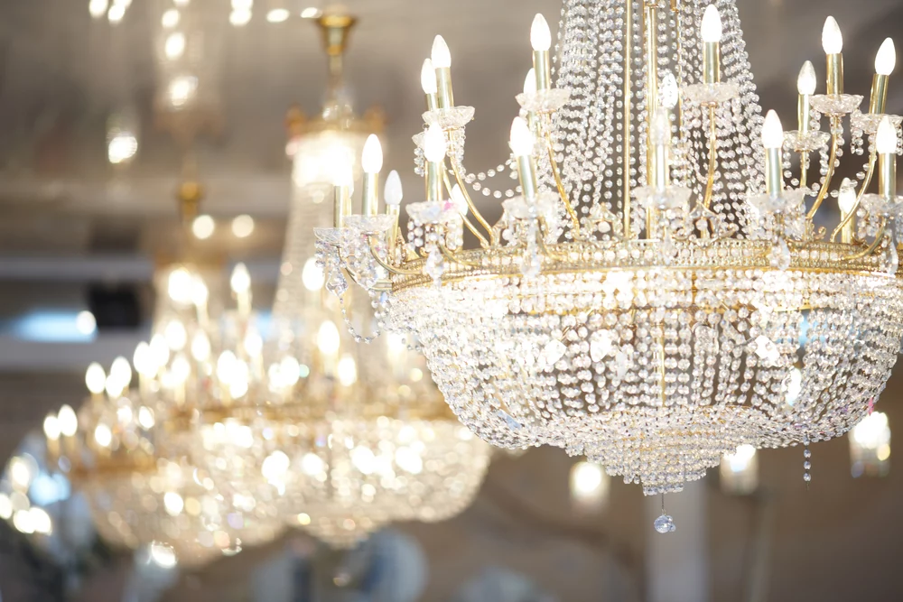 Chandeliers hanging elegantly. 