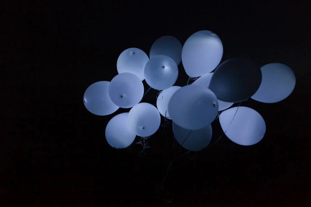 LED balloons glowing in the dark