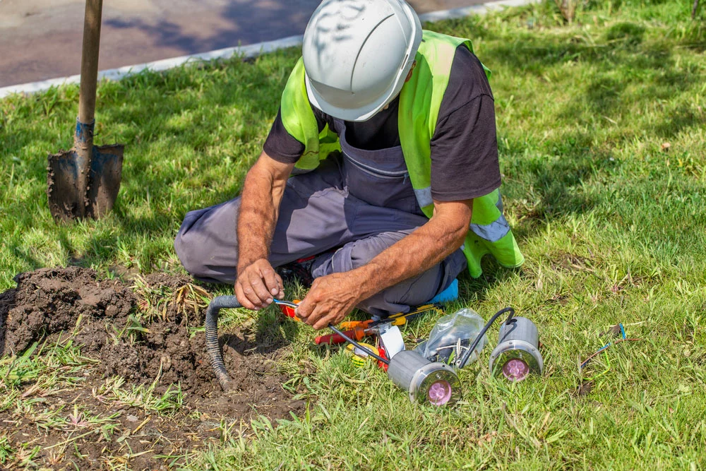 Landscape Lighting Wire Gauge:
Outdoor ground spotlight installation under a tree