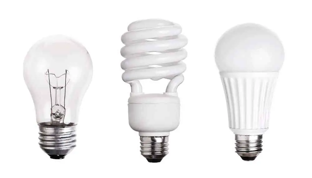 Incandescent, CFL, and LED bulbs