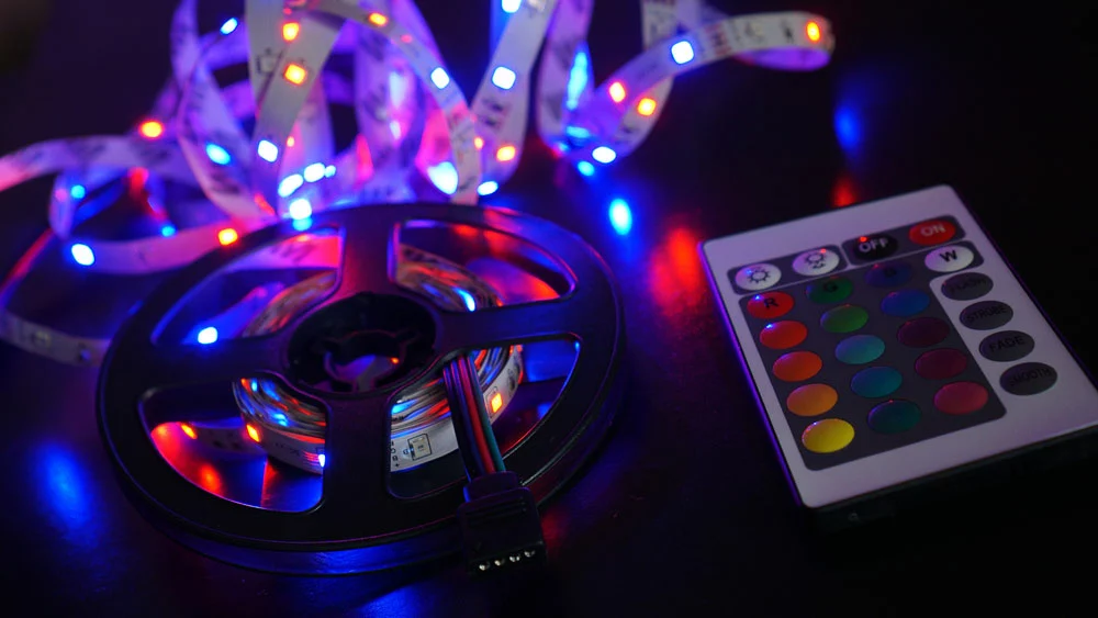 An LED strip light with its remote control