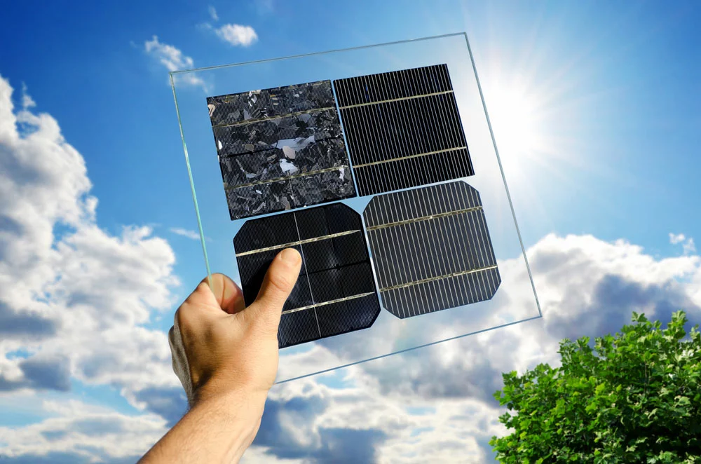 Hand-holding various types of solar cells