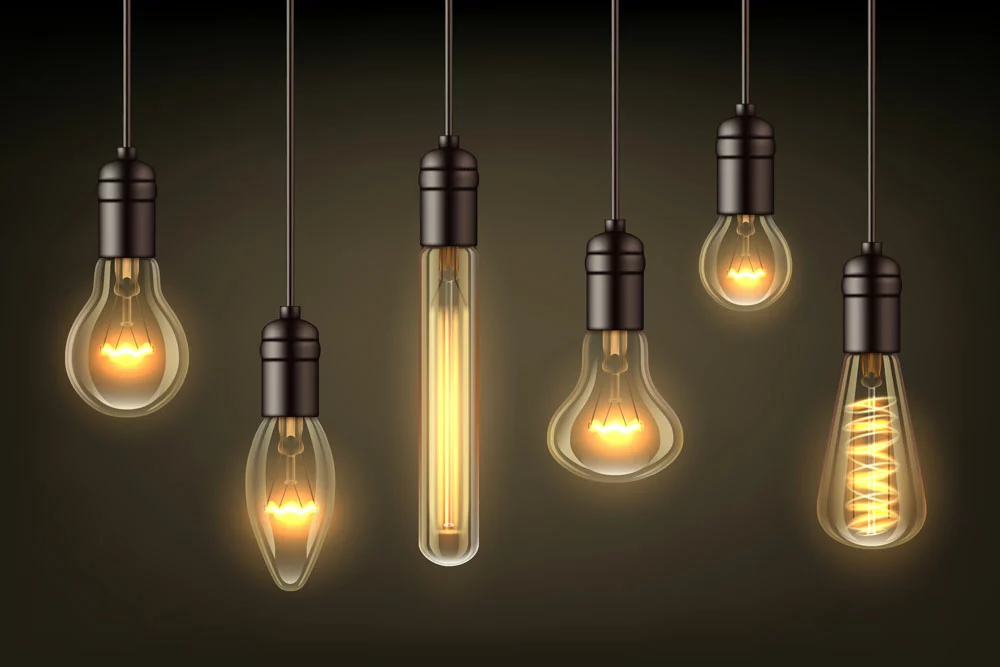 Different hanging gas light bulbs