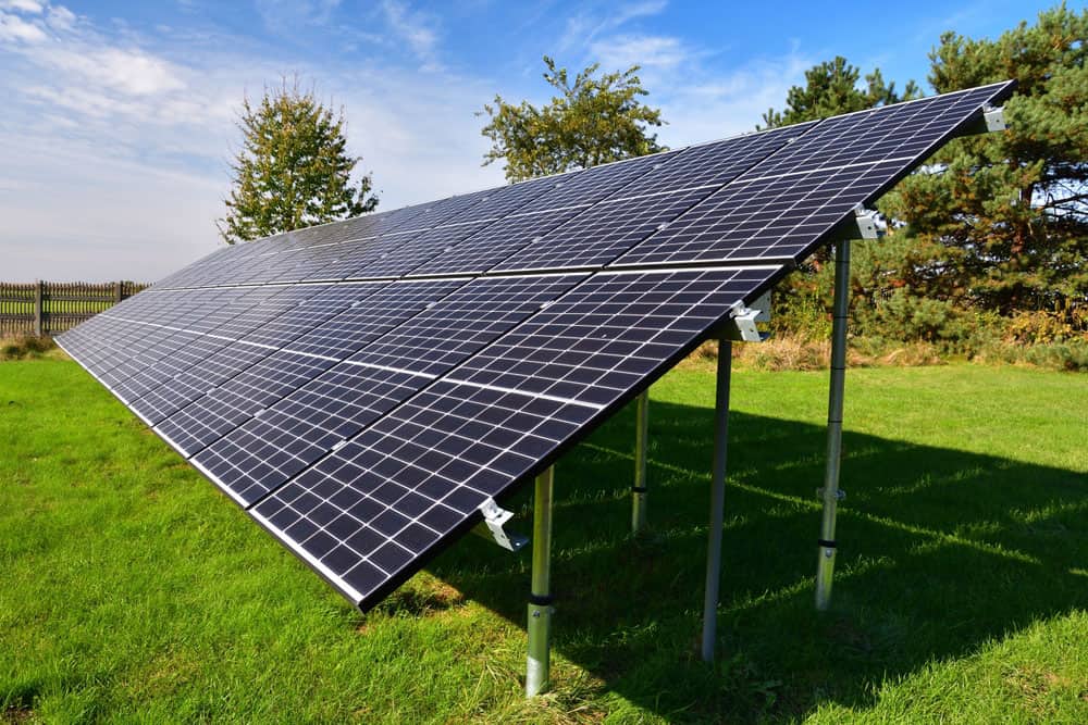 A set of photovoltaic panels mounted on the ground