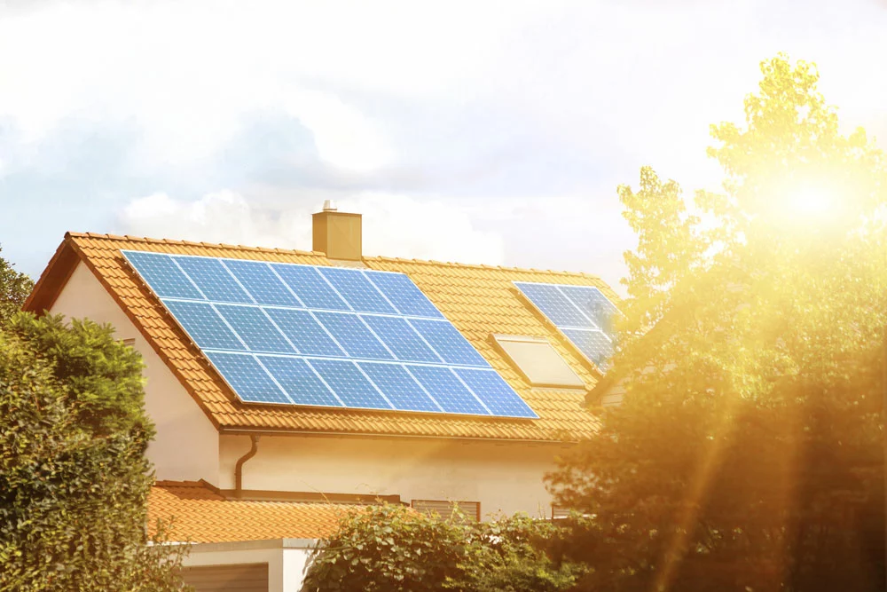 Solar panels on a tiled roof