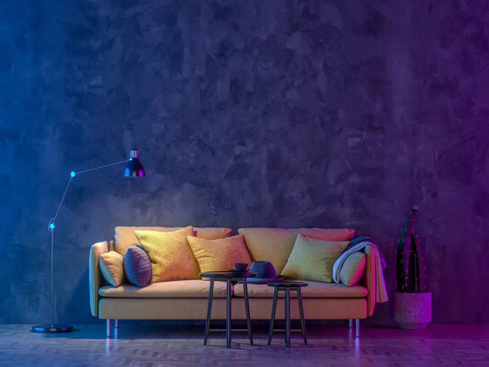 Modern living room with colored LED light