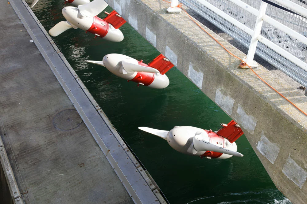 Tidal turbines in a hydropower station for green energy