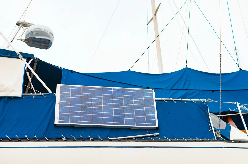 Solar cells installed on a sailboat