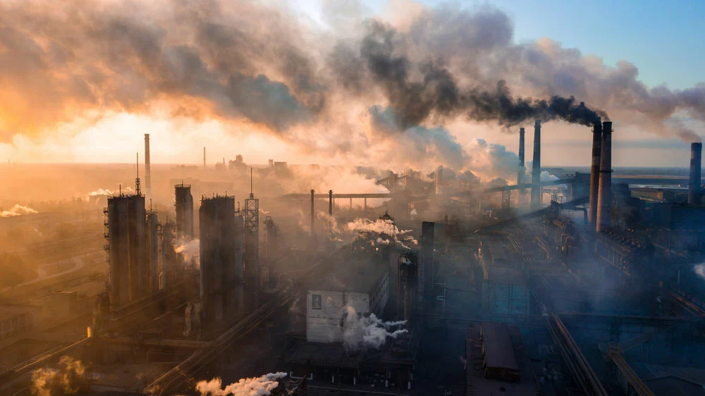 Industry metallurgical plant smog emissions
