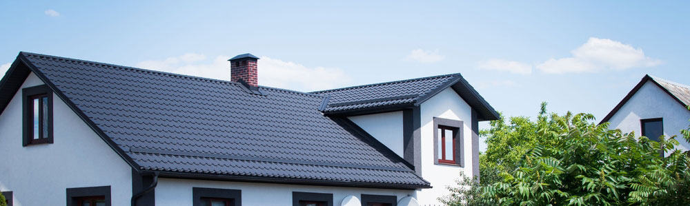 The dark-colored roof