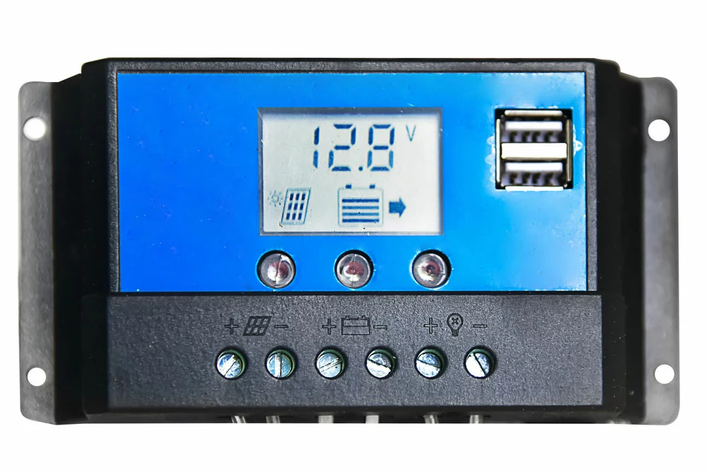A solar charge controller with USB ports