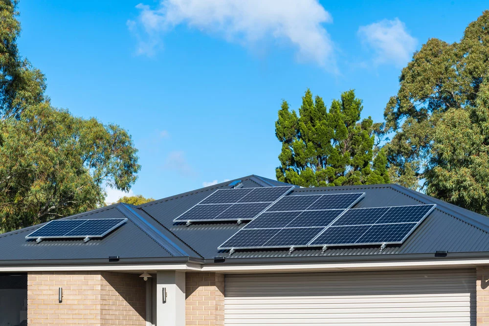 Multiple solar panels on a roof