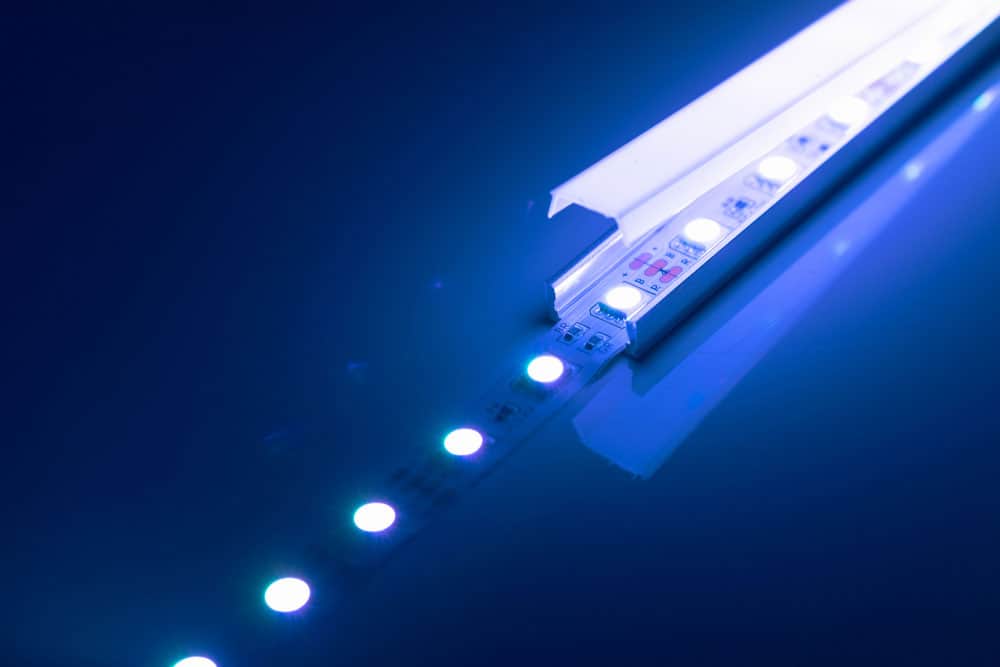 Light strip inside a mounting channel.