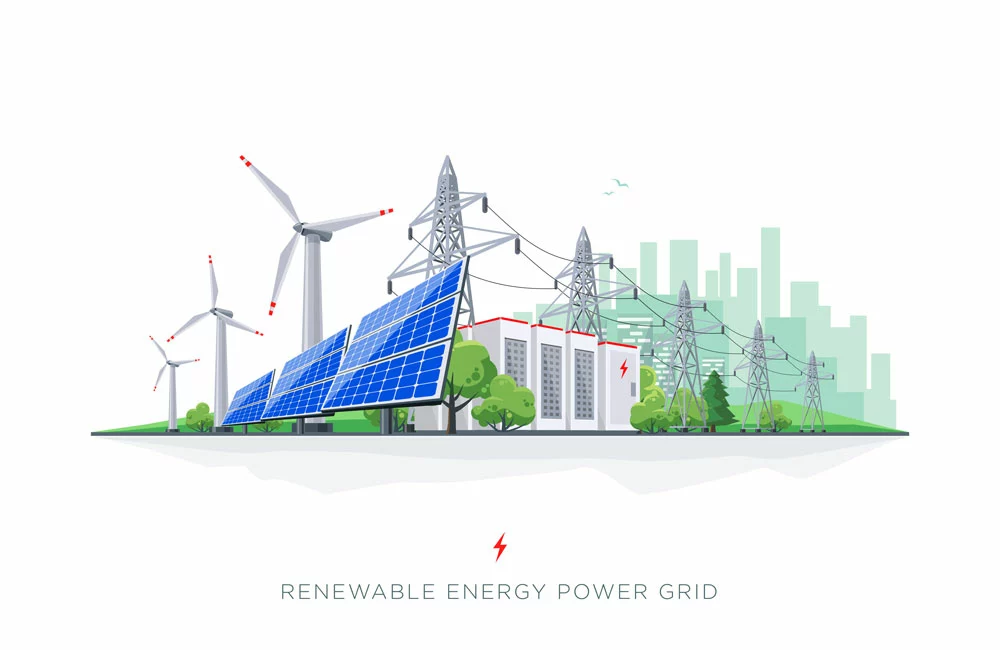 Renewable energy smart power grid system.