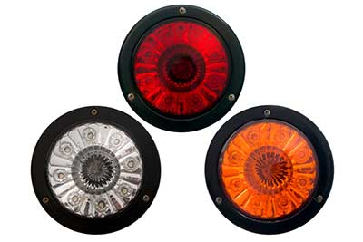 Red, white, and orange/amber automotive lights
