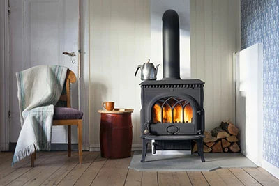 A conventional wood stove