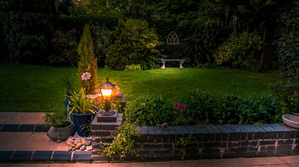 Landscape lighting in a garden