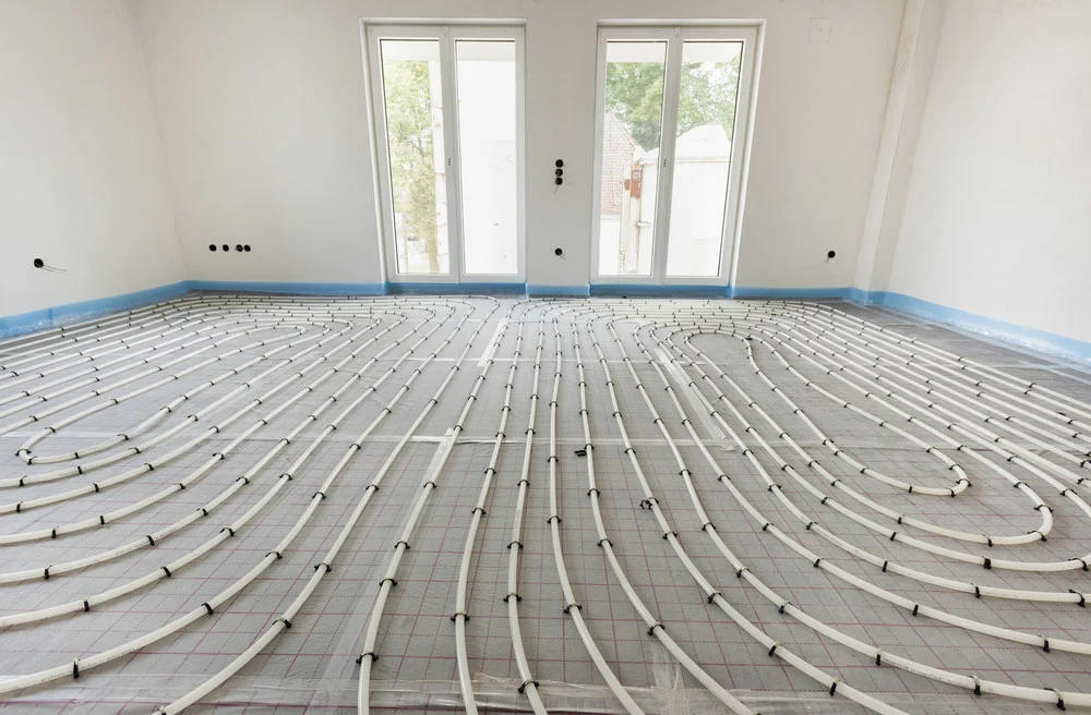 Radiant floor heating in a new house. 