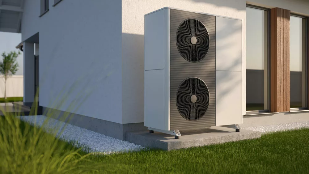 Air-to-air heat pump outside of a house