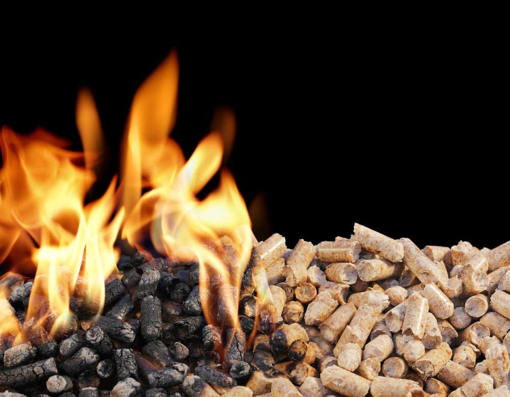 Burning Wood Pellets.