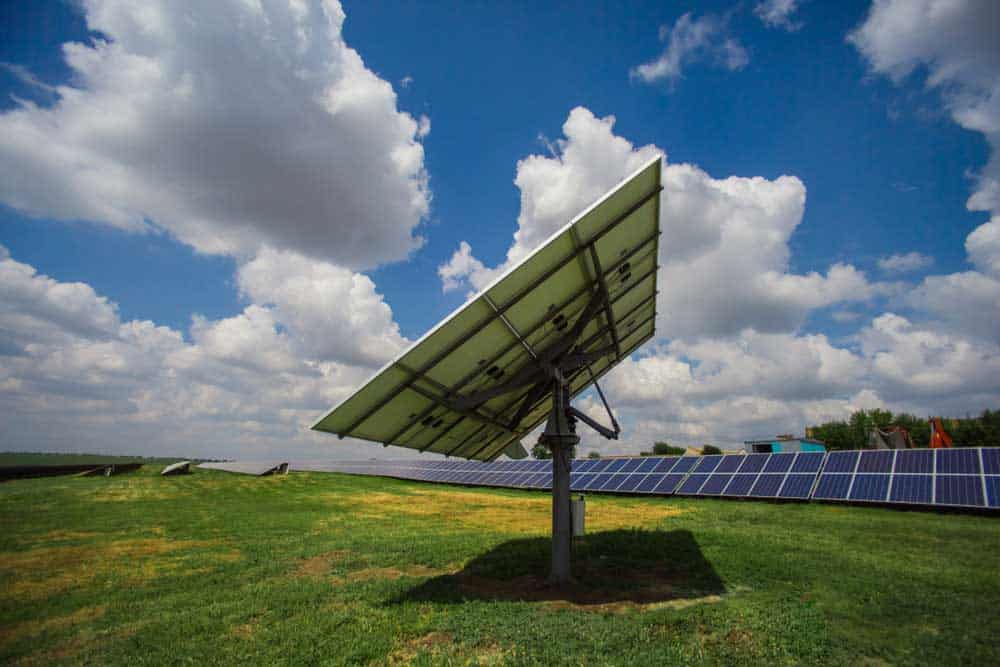 Solar panels are installed on a tracker. 