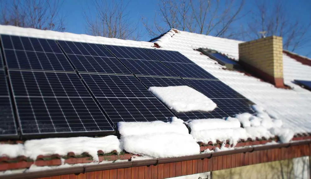 Solar panels on a snowy roof