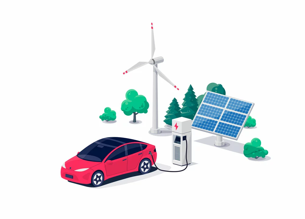 Charging the EV using solar panels or windmills