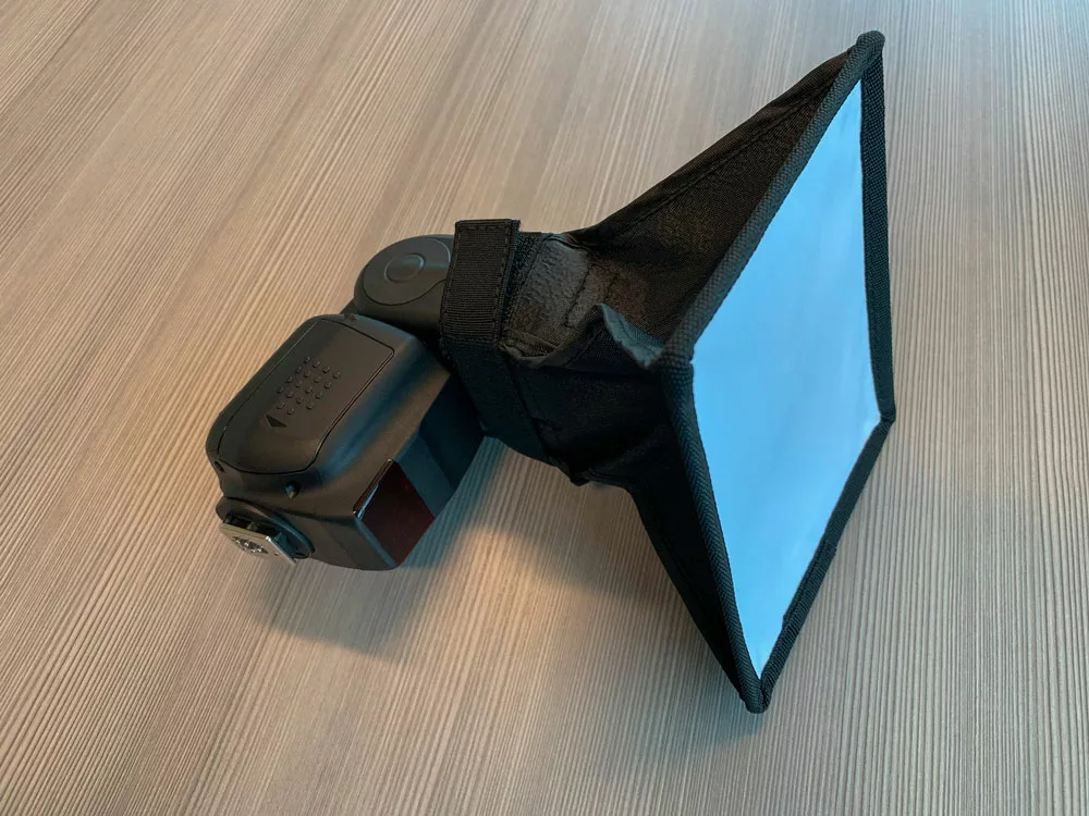 Lighting Umbrella Vs. Softbox:  A Speedlight with a mini softbox