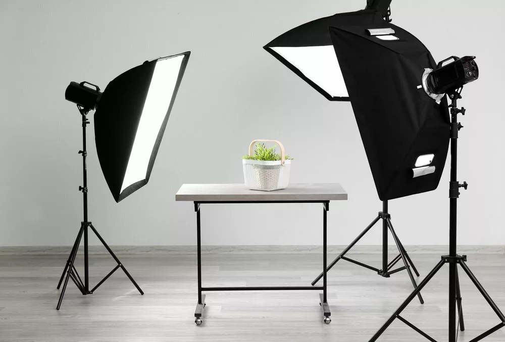 Lighting Umbrella Vs. Softbox:  Modern photography studio for object shooting
