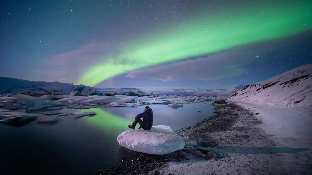 Alone with the Aurora at Glacier Lagoon in Iceland