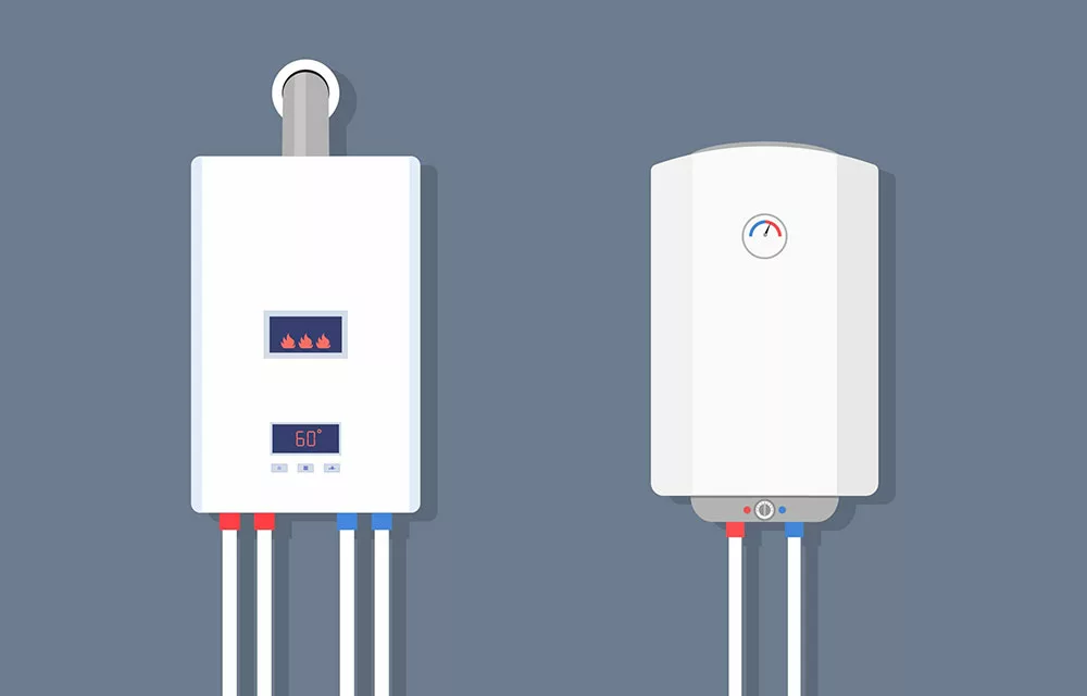 Gas boiler and electric water heater.