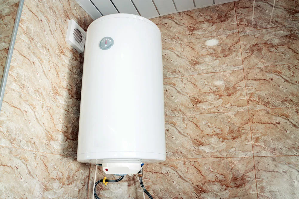 Hot water boiler tank in bathroom